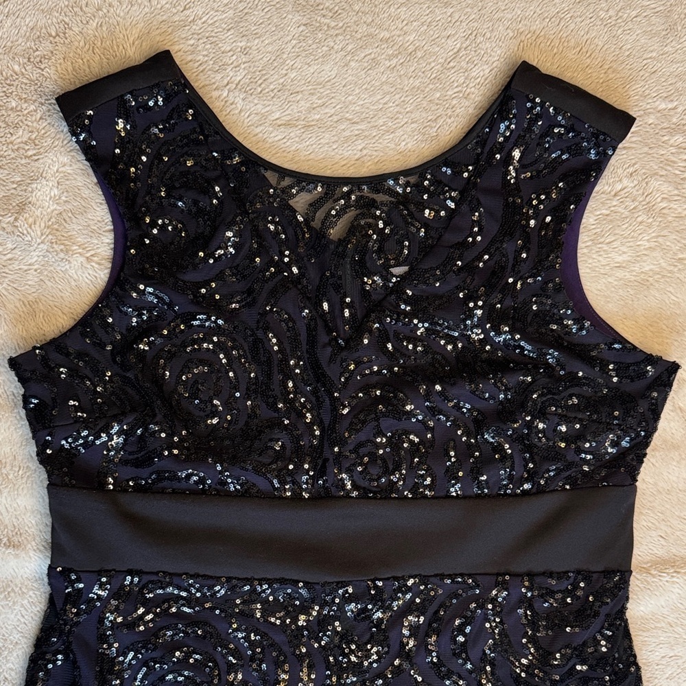 Ricki's Black Sequin Rose Sleeveless Dress Purple Under Layer sz 14 Stretch - Picture 3 of 15
